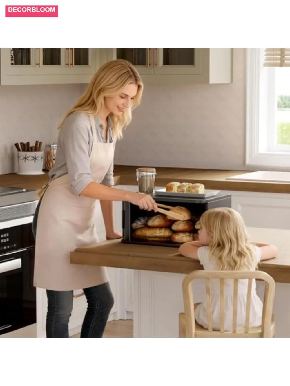 Bamboo Roll Top Bread Box Large Kitchen Countertop Storage